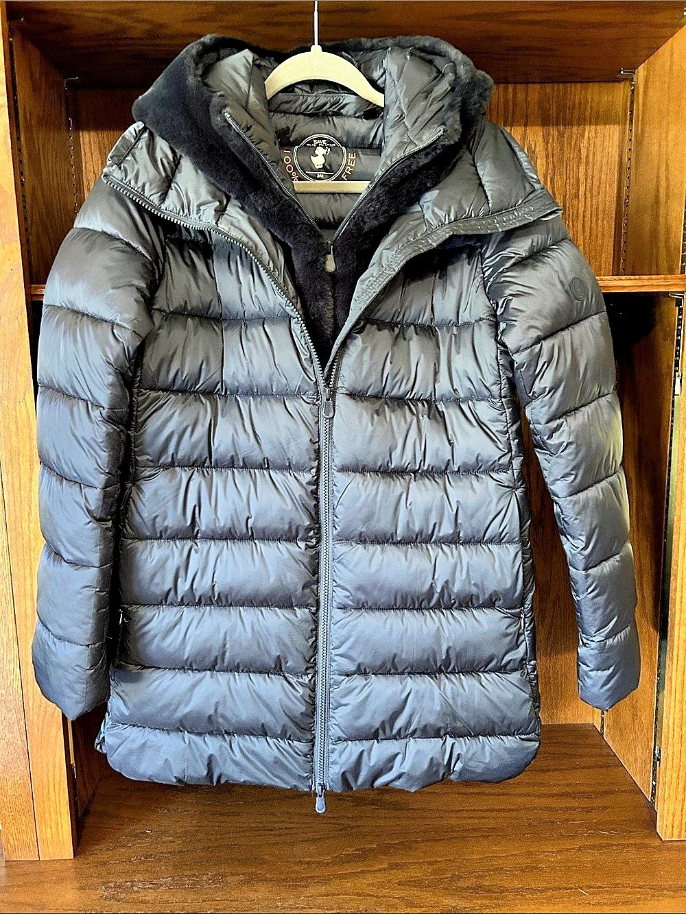 Save the Duck Mei Faux Fur Trim Quilted Coat Blue Medium